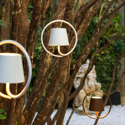 Rechargeable LED Pendant Lamp with Circular Frame, Touch Dimming and Warm Light