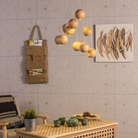 Solid Wood Globe Pendant Light with Suspended Sphere — product view