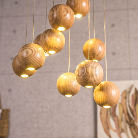 Solid Wood Globe Pendant Light with Suspended Sphere — product view