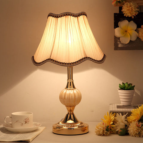 Floral Fabric Shade Table Lamp with Glass and Iron Base
