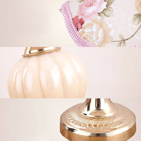 Floral Fabric Shade Table Lamp with Glass and Iron Base
