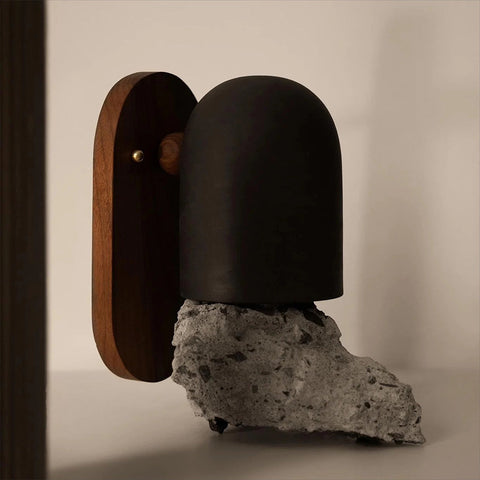 Wall Light with Dome Shade, Wood Backplate, and Brass Accent
