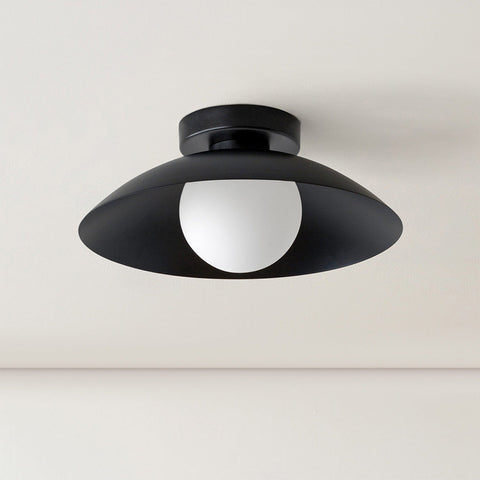 Metal Flush-Mount Ceiling Light with Wide Round Shade