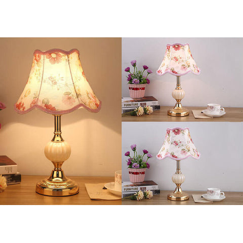Floral Fabric Shade Table Lamp with Glass and Iron Base