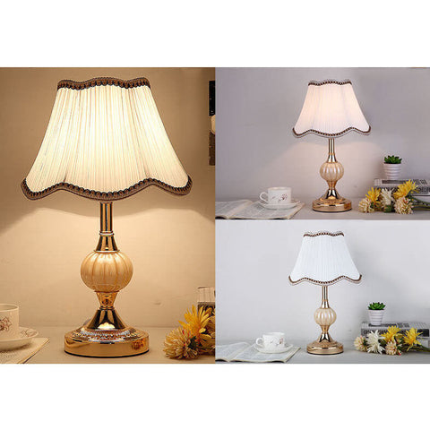 Floral Fabric Shade Table Lamp with Glass and Iron Base
