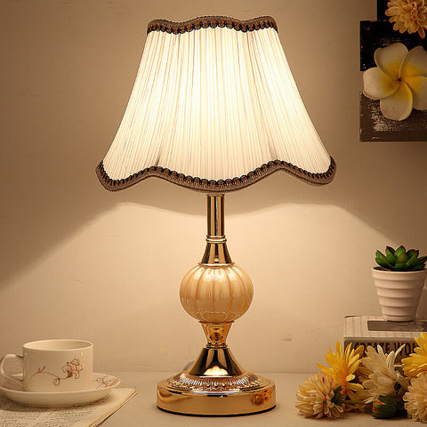 Floral Fabric Shade Table Lamp with Glass and Iron Base