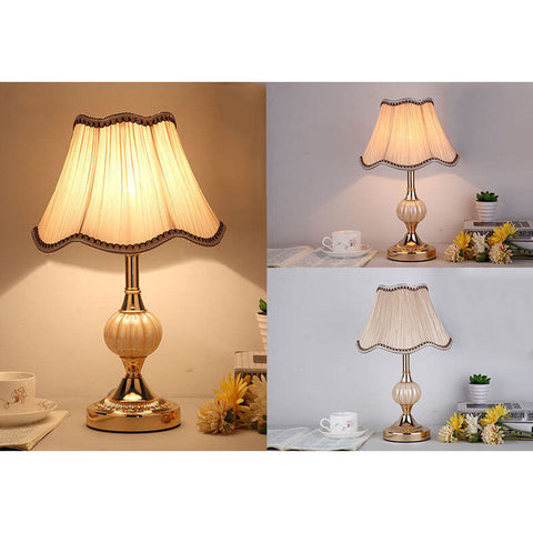 Floral Fabric Shade Table Lamp with Glass and Iron Base