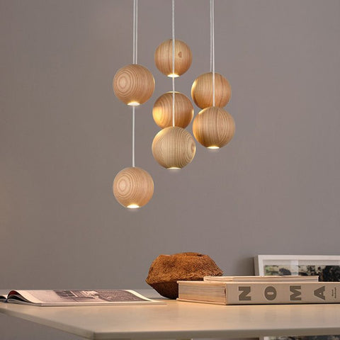 Solid Wood Globe Pendant Light with Suspended Sphere — product view
