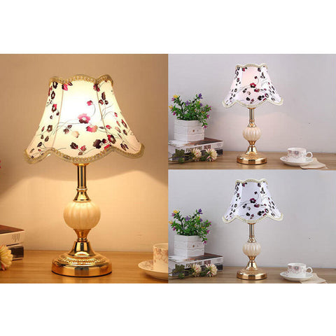 Floral Fabric Shade Table Lamp with Glass and Iron Base