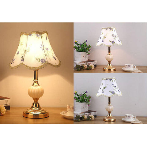 Floral Fabric Shade Table Lamp with Glass and Iron Base
