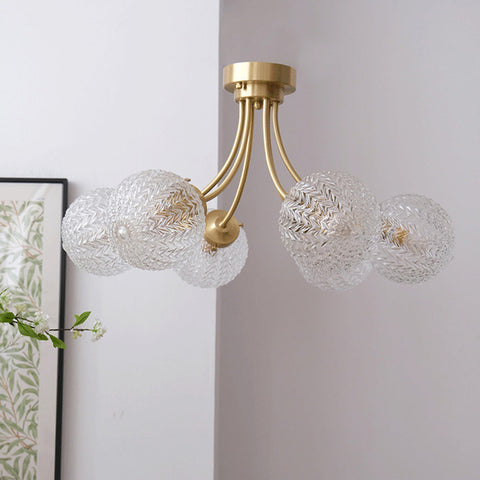 Metal Chandelier with Textured Glass Globes