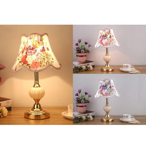 Floral Fabric Shade Table Lamp with Glass and Iron Base