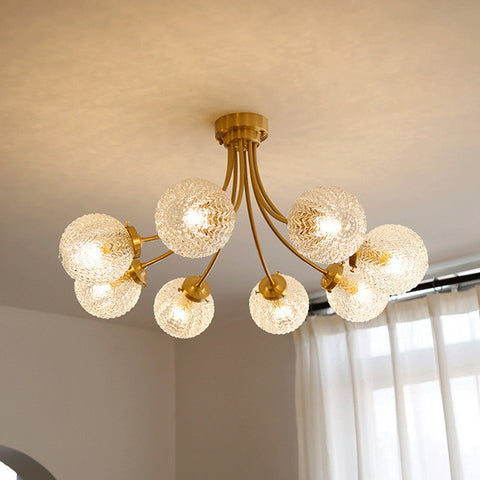 Metal Chandelier with Textured Glass Globes