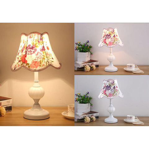 Floral Fabric Shade Table Lamp with Glass and Iron Base
