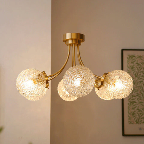 Metal Chandelier with Textured Glass Globes