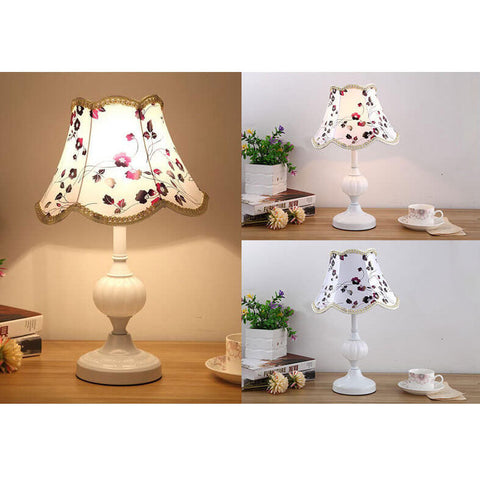 Floral Fabric Shade Table Lamp with Glass and Iron Base