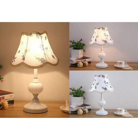 Floral Fabric Shade Table Lamp with Glass and Iron Base