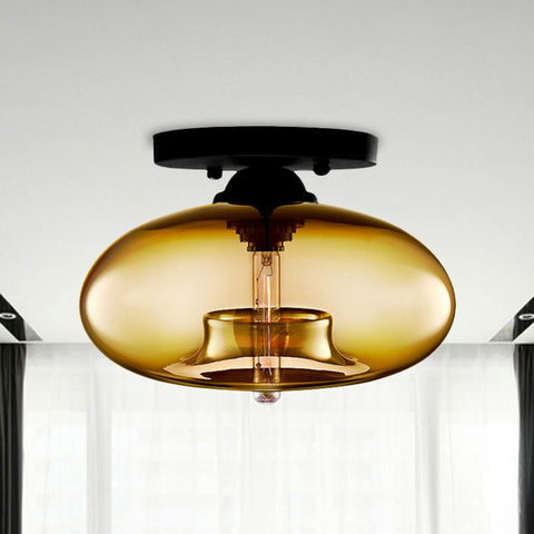 Amber Glass Globe Flush-Mount Ceiling Light