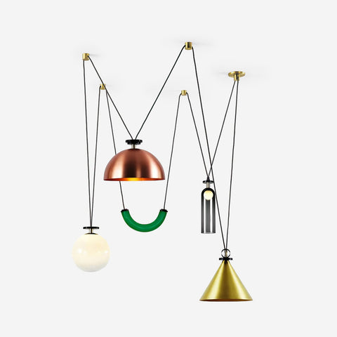 Geometric Multi-Pendant Chandelier with Adjustable Drops