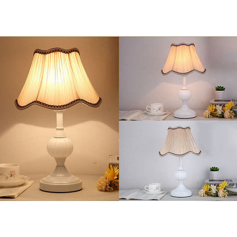 Floral Fabric Shade Table Lamp with Glass and Iron Base