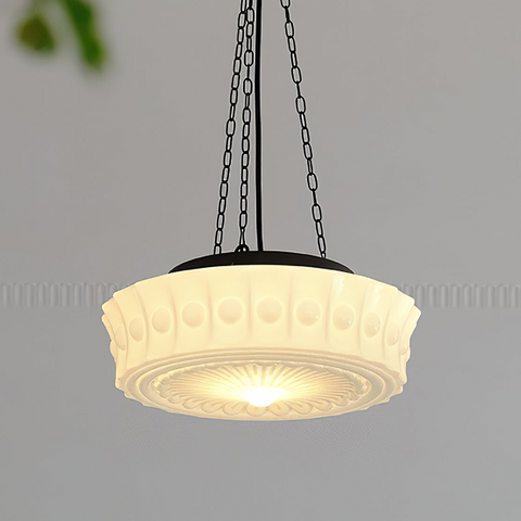 Glass Ceiling Light with Vintage Round Shade