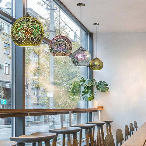 3D Firework Glass Pendant Light with Textured Globe Shade — product view
