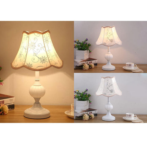Floral Fabric Shade Table Lamp with Glass and Iron Base