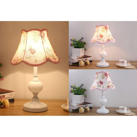 Floral Fabric Shade Table Lamp with Glass and Iron Base