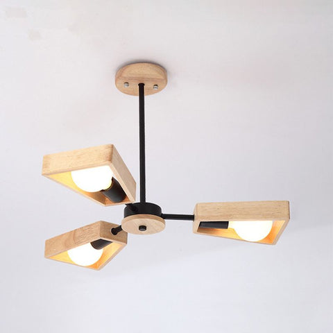 Geometric Wood Chandelier with Multiple Light Arms — product view