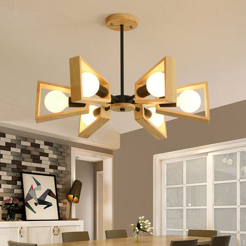 Geometric Wood Chandelier with Multiple Light Arms — product view