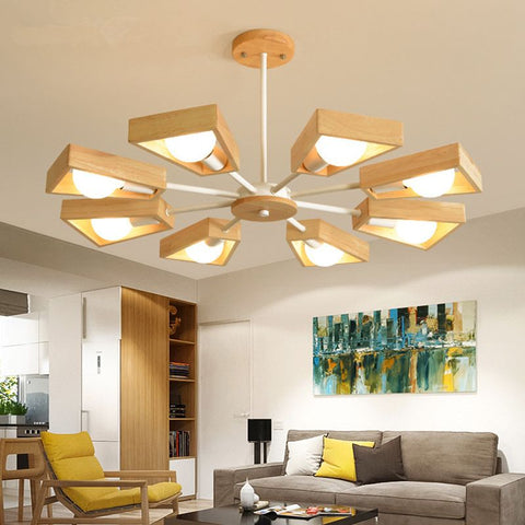 Geometric Wood Chandelier with Multiple Light Arms — product view