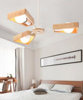 Geometric Wood Chandelier with Multiple Light Arms — product view