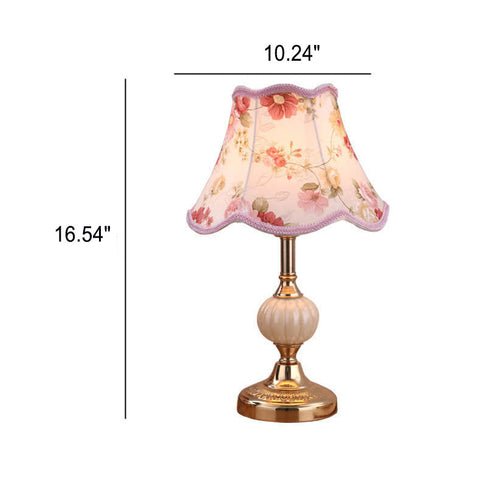 Floral Fabric Shade Table Lamp with Glass and Iron Base