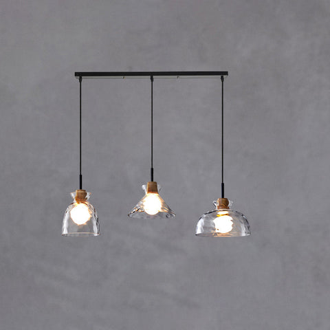 Rippled Glass Pendant Light with Minimalist Iron Fixture