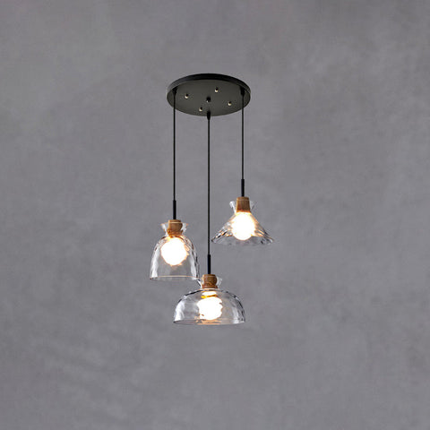 Rippled Glass Pendant Light with Minimalist Iron Fixture