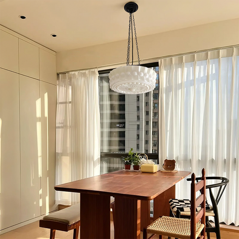 Glass Ceiling Light with Vintage Round Shade