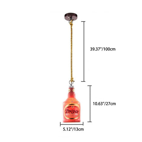 Bottle-Shaped Resin Pendant Light with Industrial Fixture