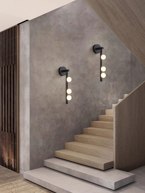 Wall Sconce with Glass Globes and Vertical Brass Tube Frame