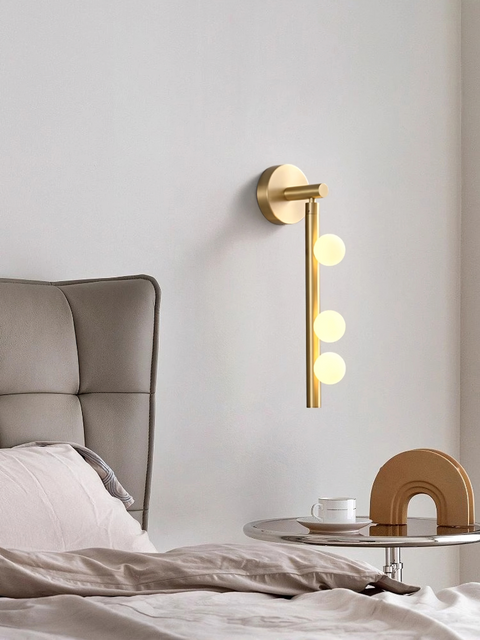 Wall Sconce with Glass Globes and Vertical Brass Tube Frame
