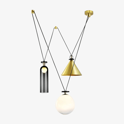 Geometric Multi-Pendant Chandelier with Adjustable Drops