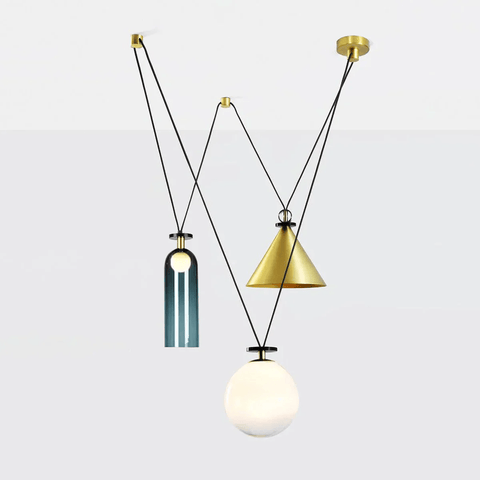 Geometric Multi-Pendant Chandelier with Adjustable Drops