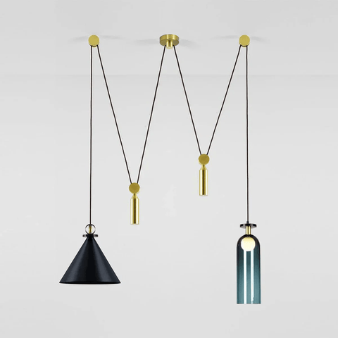 Geometric Multi-Pendant Chandelier with Adjustable Drops