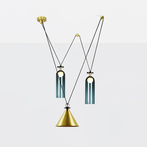 Geometric Multi-Pendant Chandelier with Adjustable Drops
