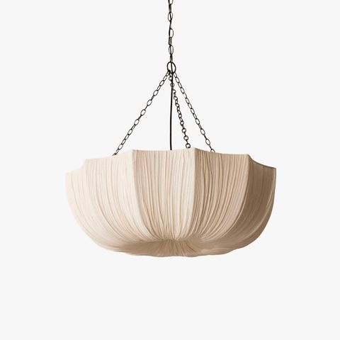 Chandelier with Gathered Cotton Shade and Suspended Bowl Design