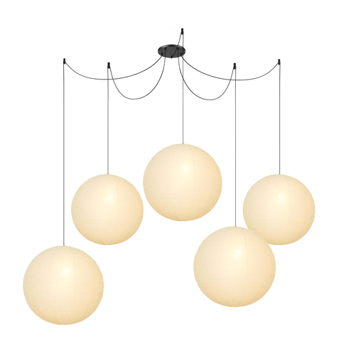Pendant Light with Round Paper Lantern Shade and Bamboo Frame