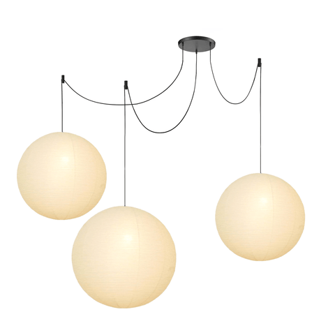 Pendant Light with Round Paper Lantern Shade and Bamboo Frame