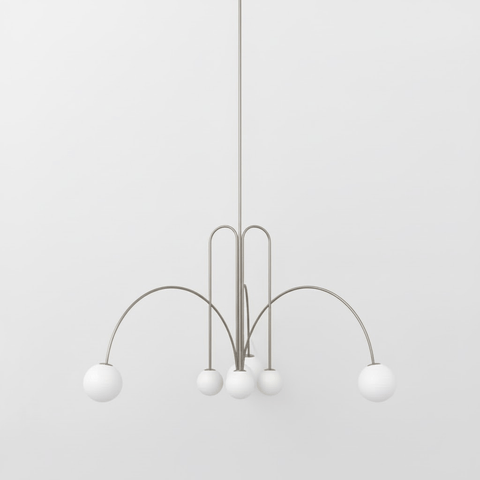 Sculptural Multi-Arm Chandelier with Opal Glass Globes