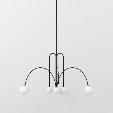 Sculptural Multi-Arm Chandelier with Opal Glass Globes