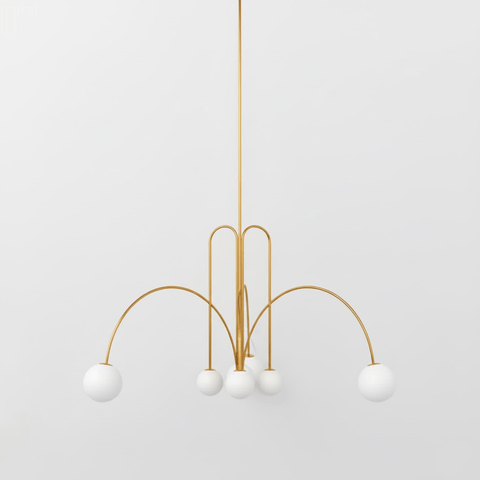 Sculptural Multi-Arm Chandelier with Opal Glass Globes
