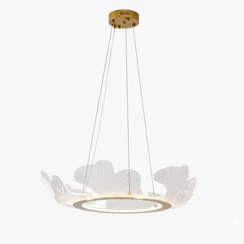 Sea Chandelier with Illuminated Leaf and Scallop Design